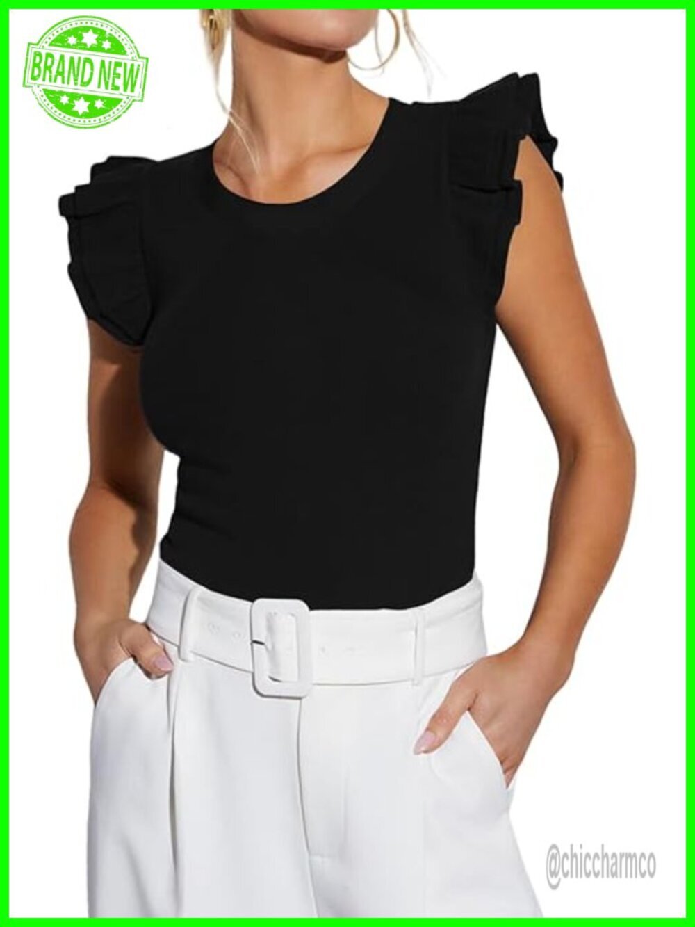 Women's Ribbed Knit Tank Top Ruffle Sleeveless Blouse Trendy Summer Outfits